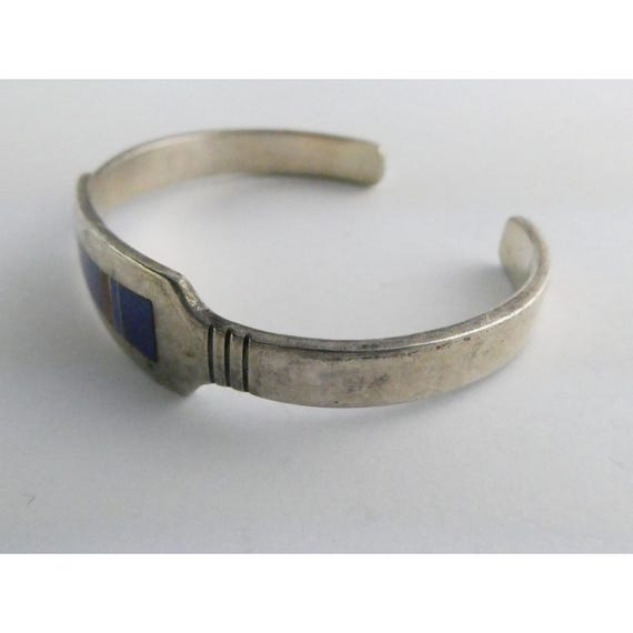 NA Aaron Toadlena Navajo Sterling Silver Coral Lapis Lazuli Inlay