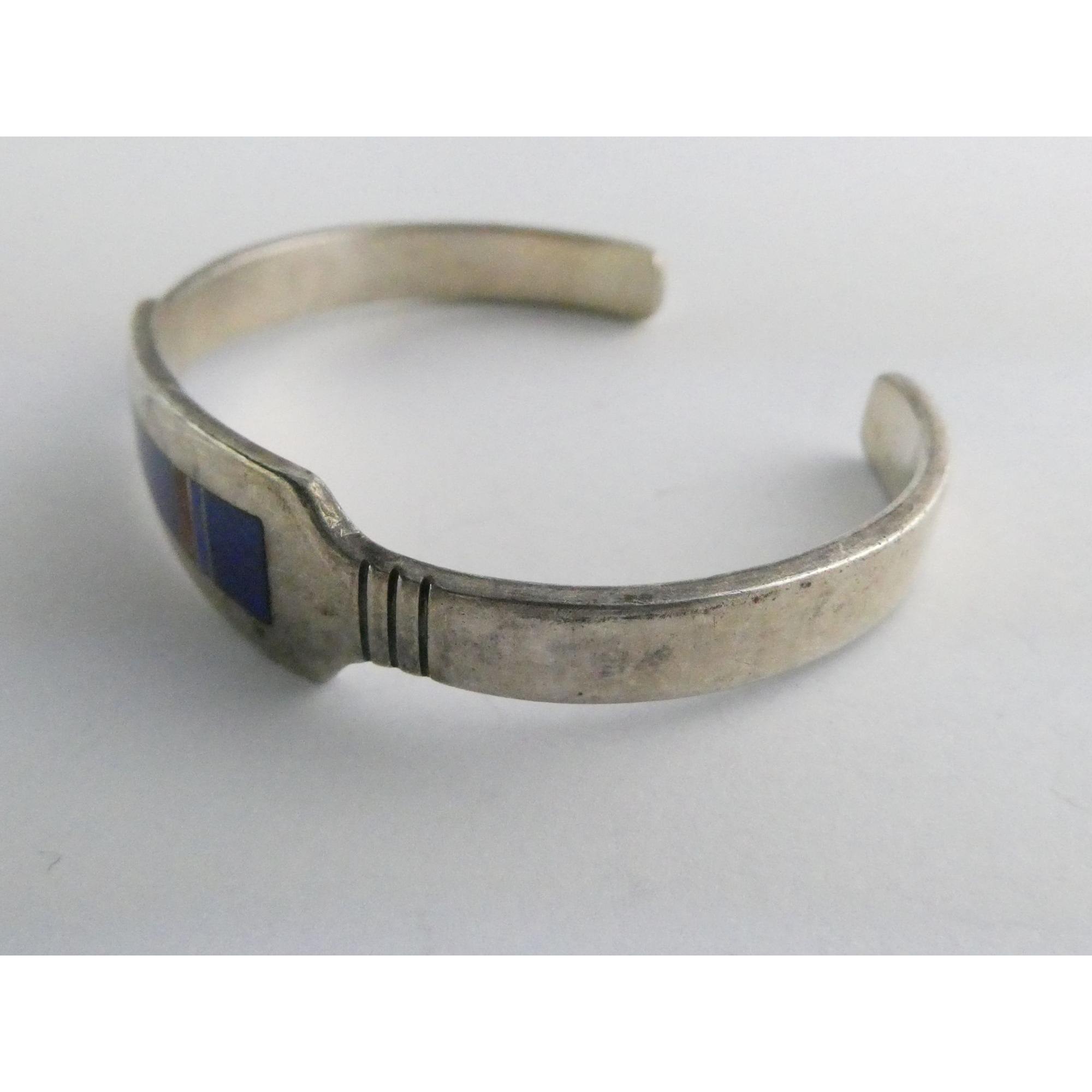 NA Aaron Toadlena Navajo Sterling Silver Coral Lapis Lazuli Inlay
