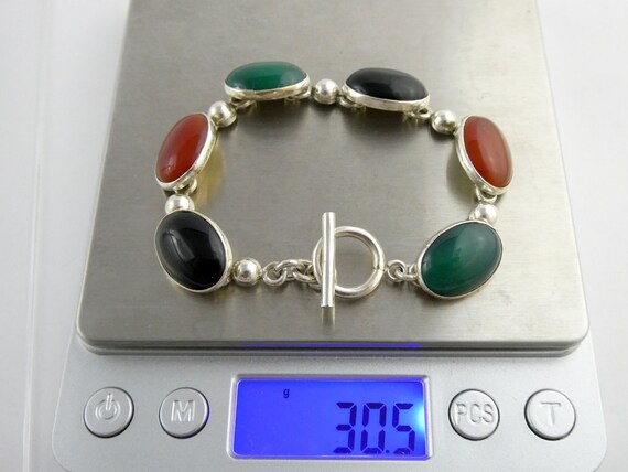 Feris Designer Mexico Sterling Silver Onyx Bracelet 925 Toggle Clasp 7.25 Inches View 6