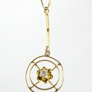 Vintage 10k Yellow Gold and Natural Diamond Pendant .5g 1.25 Inch Length