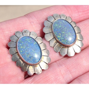 NA Nakai Navajo Sterling Silver Blue Opal Stud Earrings 925 9.6g 1 Inch Length