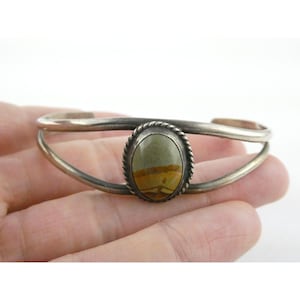 Southwestern Sterling Silver Picture Jasper Cabochon Cuff Bracelet 7.25 Inches
