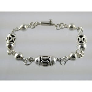 Mexico Sterling Silver Geometric Link Design Bracelet 925 7 Inches 23.9g