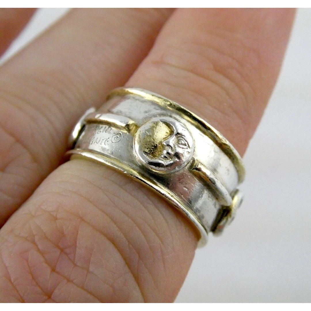 Sergio Bustamante Sterling Silver Moon Face Band Ring 925 Size 6.5