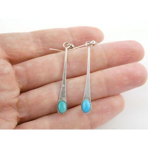 Southwestern Carolyn Pollack Sterling Silver Turquoise Drop Hook Earrings 2 Inch