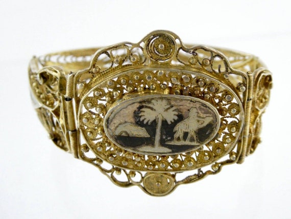 Bracelet Ancien Filigrane Laiton - Ethnique Moyen-Orient Milieu XXème