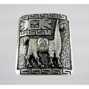 Antique Welsch Peruvian 900 Silver Llama Sun Inca Brooch Pin 19.5g 1 5/8 Inch