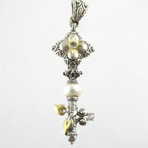 Barbara Bixby Prata Esterlina Ouro Amarelo 18k Topázio Branco Chave Pingente Enhancer