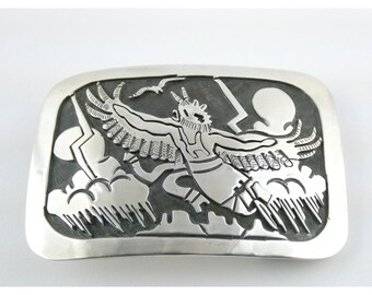 Sterling Silver and Inlay Yaqui Deer Dancer Belt Buckle by  display picture 3