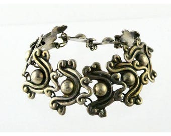 Vintage Mexican Sterling Silver Modernist Bracelet 925 7.25 Inches Long 27 Grams