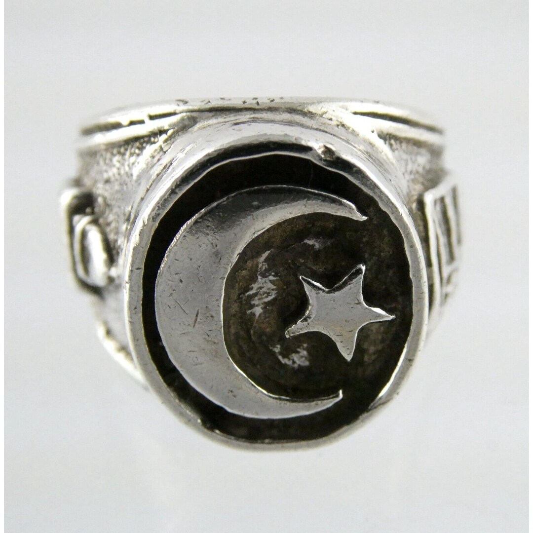 Islam Rings Silver Sterling Silver Islamic Ring Moon and Star Islam Symbol Sides Mens Size ...