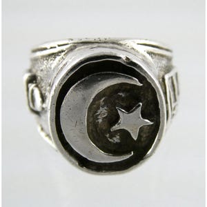 Sterling Silver Islamic Ring Moon and Star Islam Symbol Sides Mens Size 10.25