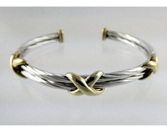 Pulsera de plata de ley CI y diseño en forma de X dorado 925, 13,5 g, ajuste de 7,25 pulgadas