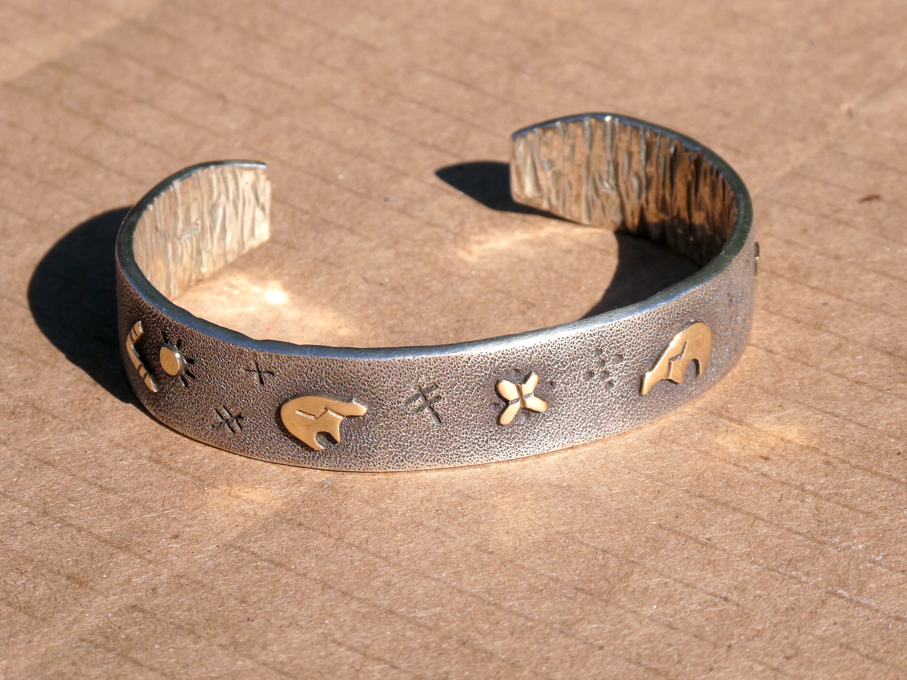 Kee Yazzie Sterling Silver and 14k Gold Petroglyph Cuff