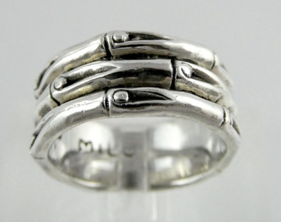 Artisan Milo Sterling Silver Bamboo Band Ring 925 Size 8
