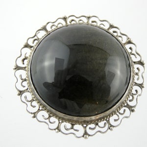 Vintage Mexico Sterling Silver Black Moonstone Pin Pendant HF 1 5/8 Inch Brooch