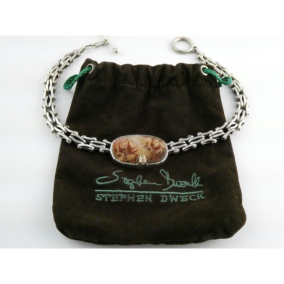 Stephen Dweck Sterling Silver One of a Kind Plume Agate Necklace