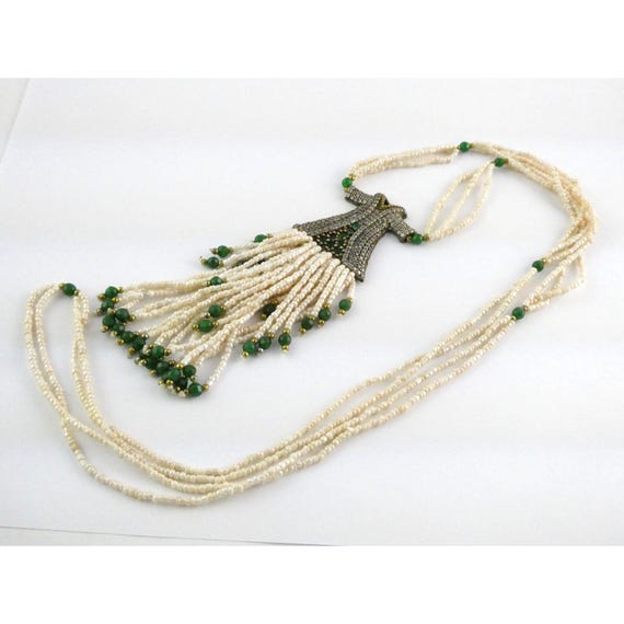 Emperors New Clothes Themed Sterling Silver Emerald Beaded Multi Strand Necklace