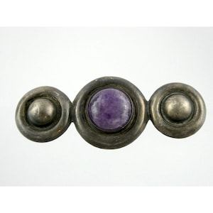 Vintage Mexico Sterling Silver Amethyst Cabochon Round Circles Pin Brooch 17.2g