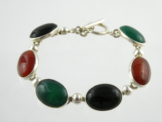 Feris Designer Mexico Sterling Silver Onyx Bracelet 925 Toggle Clasp 7.25 Inches