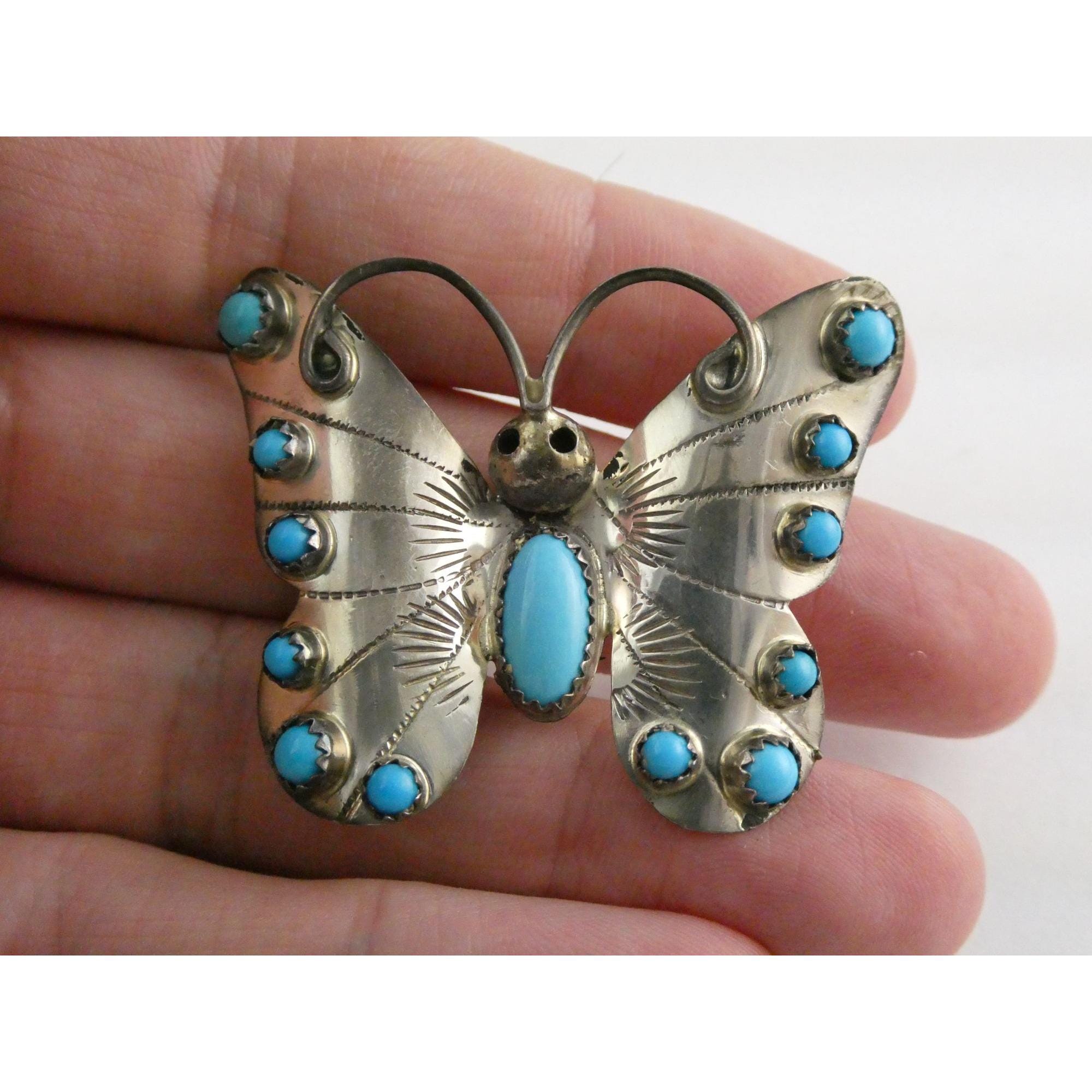 Vintage Mexico Silver Turquoise Inlay Butterfly Hair Clip Barrette Stick Pin Navajo Butterfly Pin - Etsy main image 2