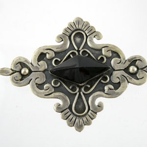 Broche adornado de ónix negro facetado de plata de ley de México vintage 16,4 g TAL CUAL