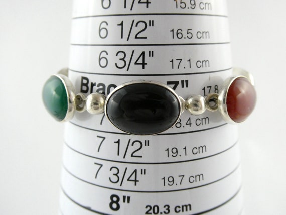 Feris Designer Mexico Sterling Silver Onyx Bracelet 925 Toggle Clasp 7.25 Inches View 4