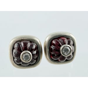 Sterling Silver Shaped Lab Created Ruby White Center Stud Earrings 4g 3/8 Inch