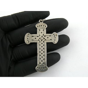 Vintage Sterling Silver Ornate Design Cross Pendant 15.8g 925 2.5 Inch Length
