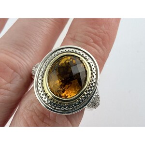 Charles Krypell Sterling Silver 14k Gold Citrine w Diamond Accents Ring Size 5.5