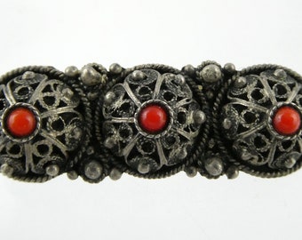 Broche de coral rojo triple de plata esterlina hecho en Israel vintage Pin 935 7.7g 1.75 In