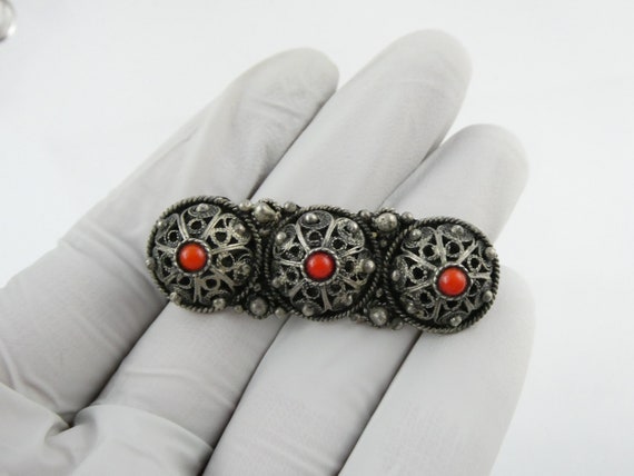 Vintage Israel Made Sterling Silver Triple Red Co… - image 3