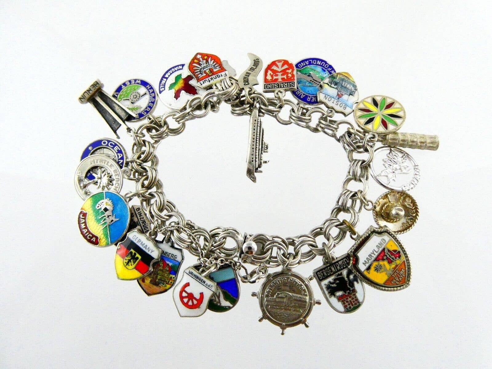 Vintage Sterling Silver World Traveler Charm Bracelet 925 800 - Etsy