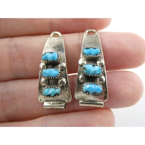 Vintage Southwestern Unmarked Sterling Silver Triple Turquoise Watch Tips 6.5g