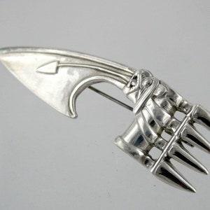 English Sterling Silver Axe Head Brooch Head Facing Right Mark 925 3 Inches