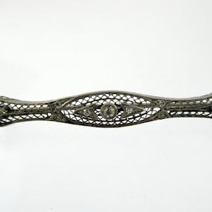 Vintage Art Deco Sterling Silver Paste Rhinestone Bar Brooch Pin 925 4.9g 2.25In
