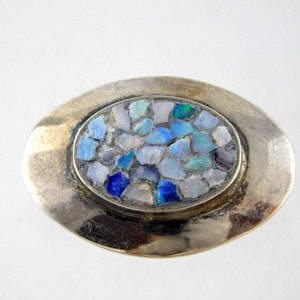Vintage Scandia Sterling Silver Mosaic Opal Bar Pin Brooch Oval Shape 925 1.5