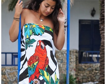 Parrot, Wrap Dress, Beach Pareo, Animal Print, Wrap Towel, Button Towel