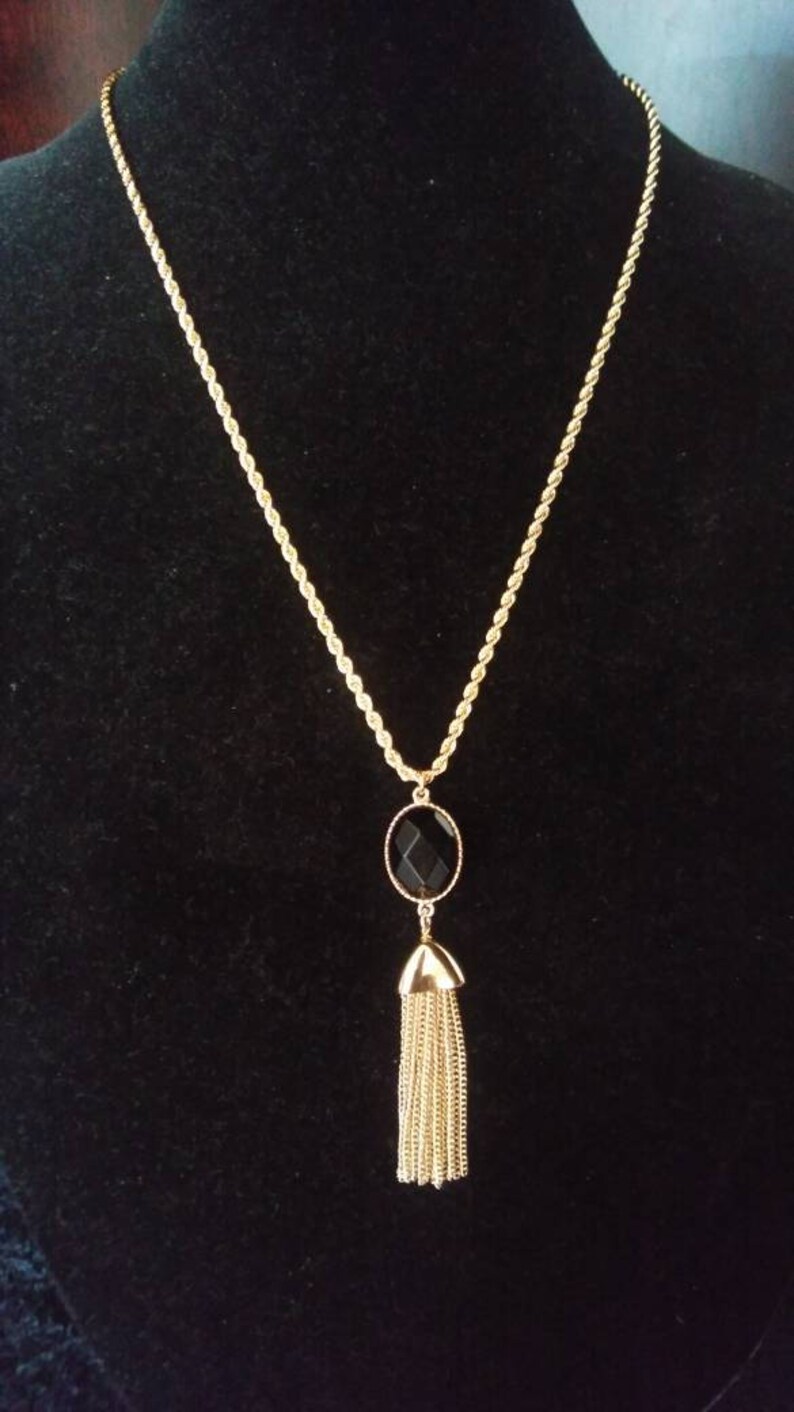 Black and gold tassel necklace Gold Tassels
