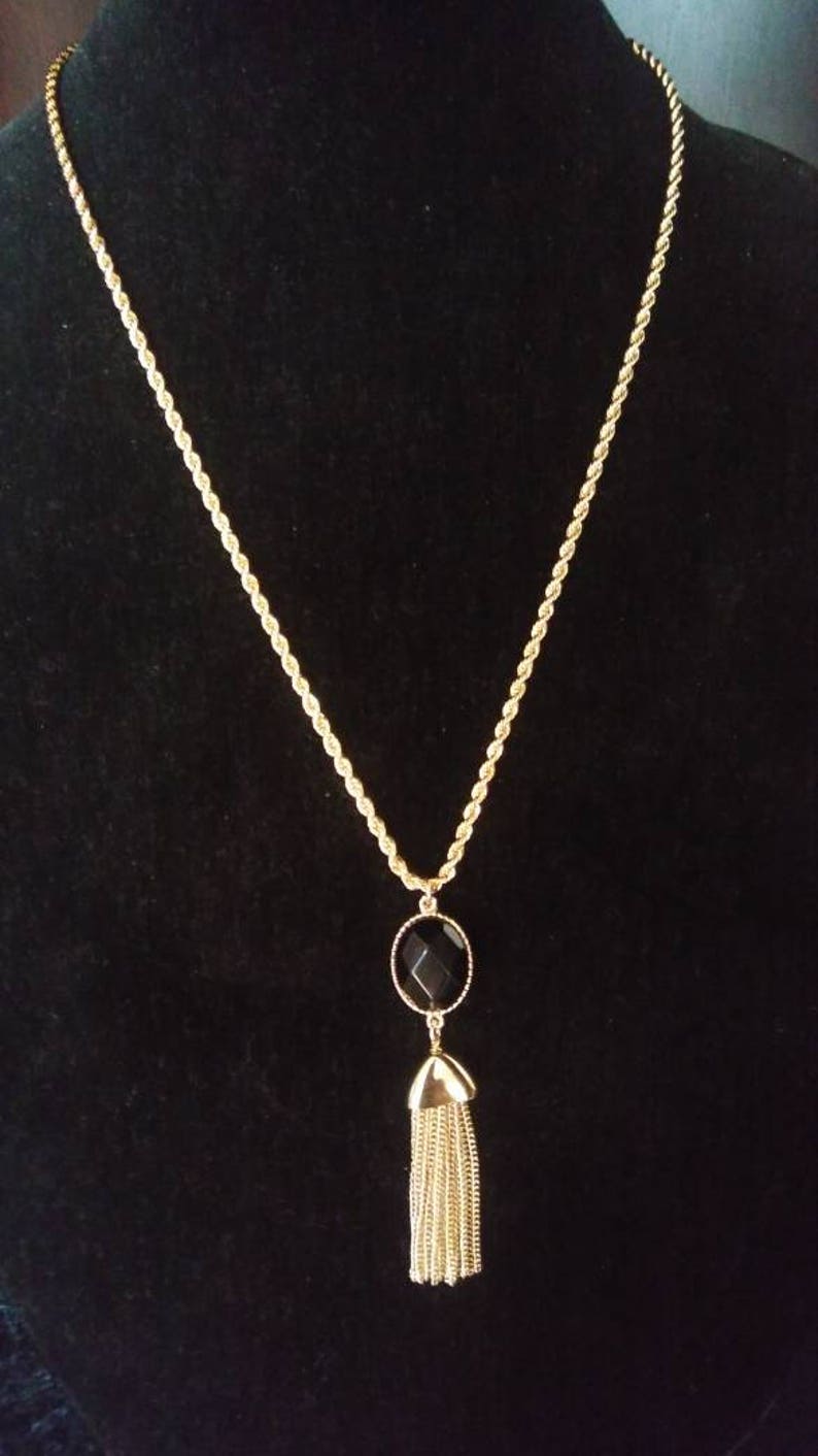 Black and gold tassel necklace Gold Tassels