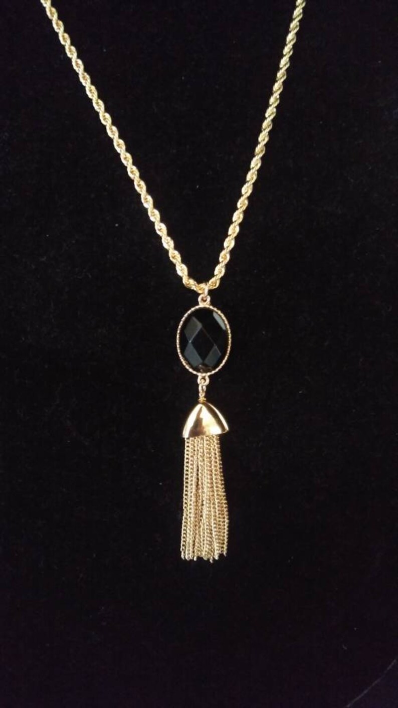 Black and gold tassel necklace Gold Tassels