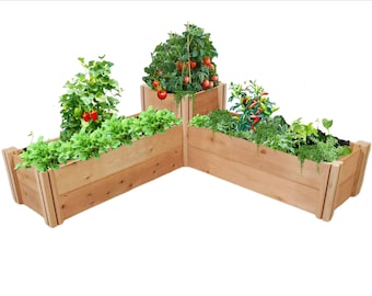 GrowGardens 1'x4' Corner L Shape Tiered Redwood Raised Garden Bed