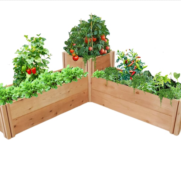 GrowGardens 1 'x4 'Ecke L Form Tiered Redwood Erhöhtes Gartenbett