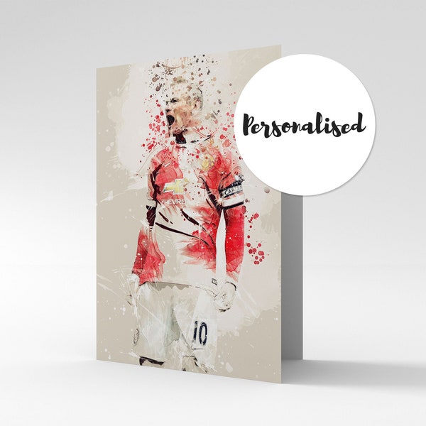 Wayne Rooney, Man Utd Personalised Fine Art Greetings Card. Perfect for Birthday's, Invitations or a more interesting Letter