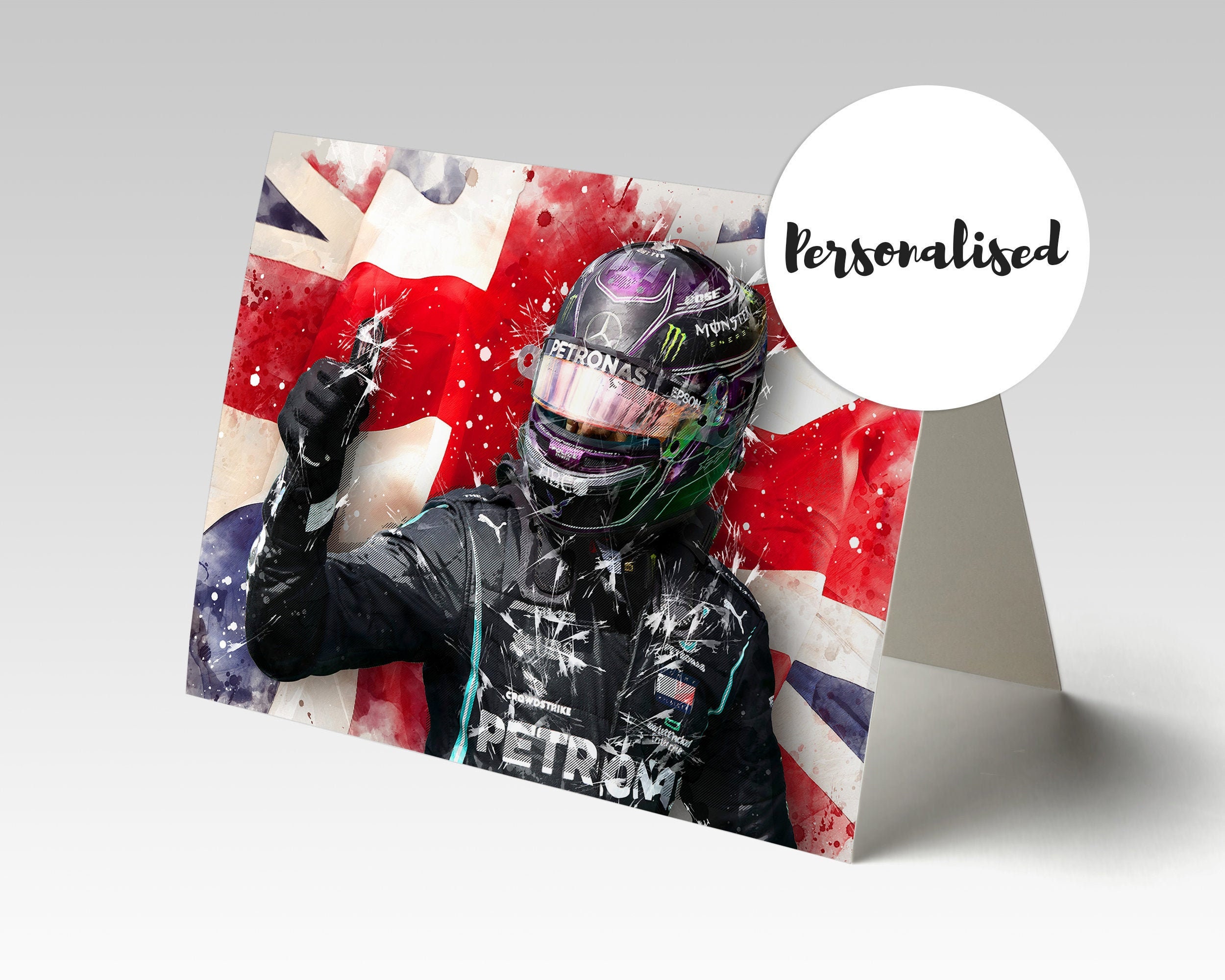 Lewis Hamilton F1 Personalised Fine Art Greetings Card. | Etsy UK