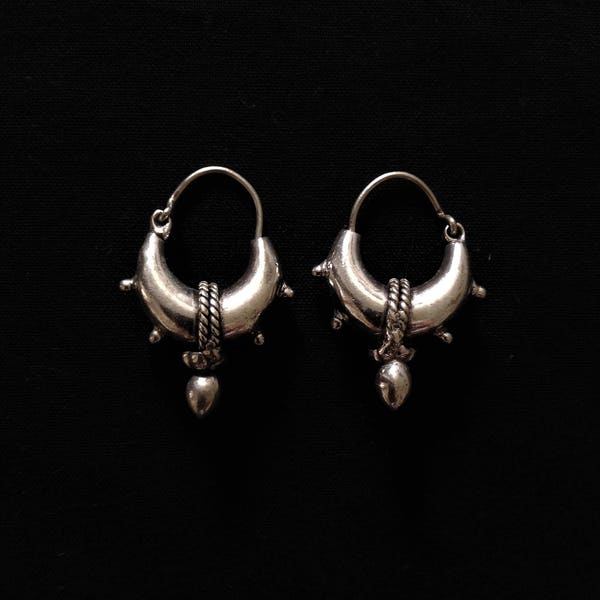 White brass Ethnic hoop earrings, hoop earrings, white brass earrings, tribal earrings, spiritual hoop earrings, indian earrings