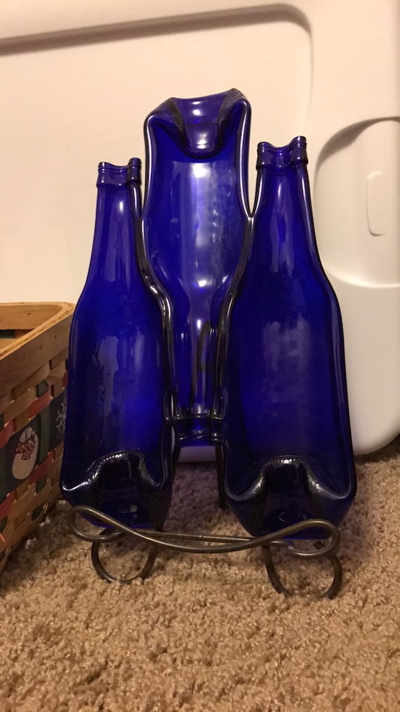 Items similar to Cobalt blue beer bottles 3 fused together on Etsy