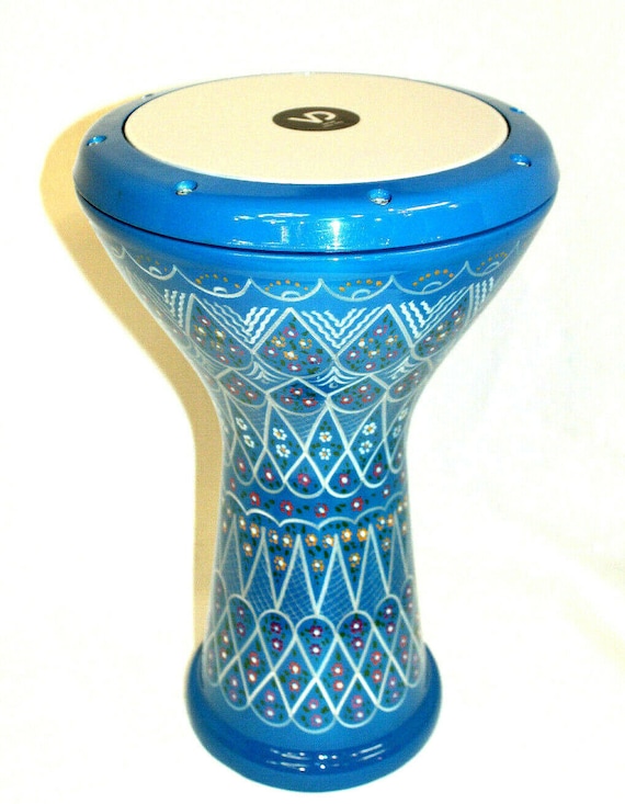 Doumbek Goblet Drum Blue Painted Aluminum Synthetic Replaceable Head Handmade