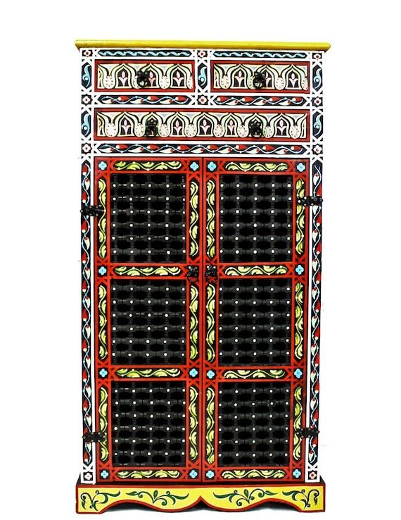 Tall Painted Moucharabi Cabinet