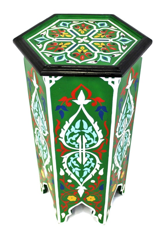 Moroccan Painted Pedestal Table Green